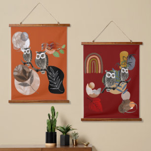 Boho Bohemian Modern Art Owls Nature Birds Wall  Hanging Tapestry
