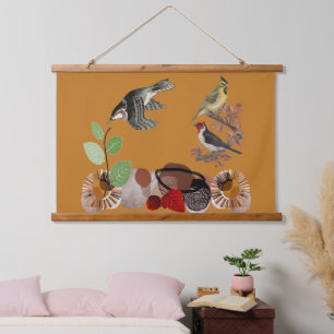 Boho Bohemian Modern Art Spring Nature Birds Wall  Hanging Tapestry