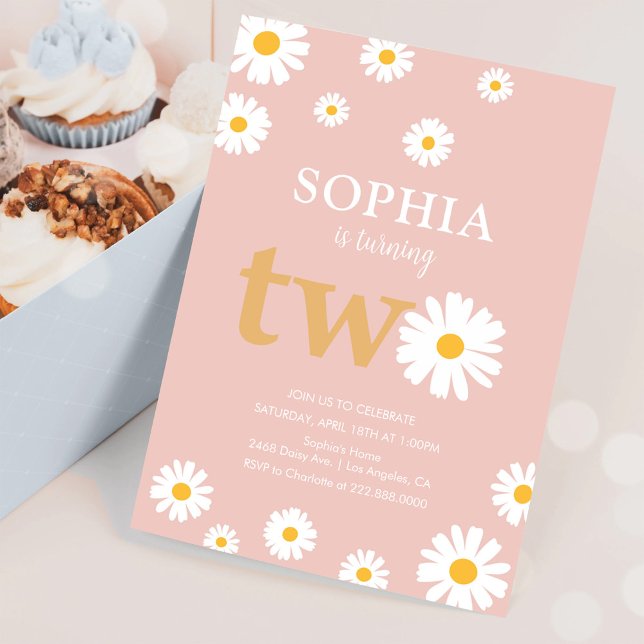 Boho Bohemian Retro 70s Pink Daisy 2nd Birthday Invitation (Creator Uploaded)