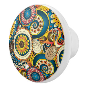 Boho Bohemian Retro Colourful Pattern Ceramic Knob