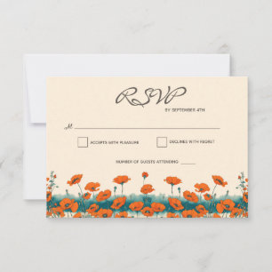 Boho Bohemian Rustic Floral Poppies Wedding RSVP Card