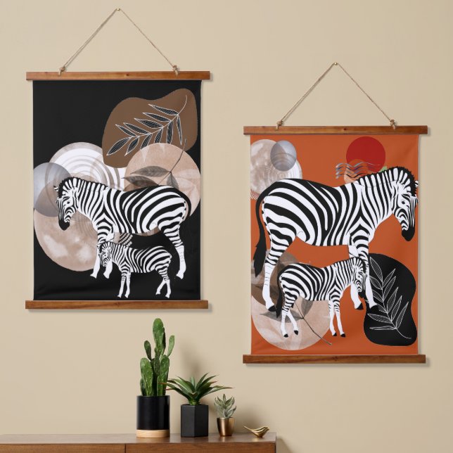 Boho Bohemian Wall Art Zebra Canvas Mother Kid  (Asymmetrical)