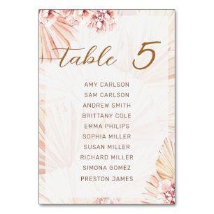 Boho Bohemian Wedding Beige Pampas Grass Modern  Table Number