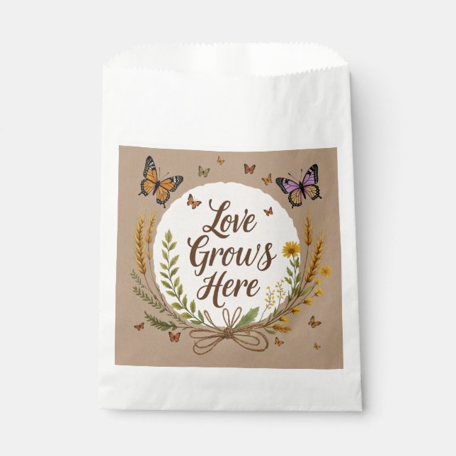 Boho Bohemian Wildflowers, butterflies, wheat Favour Bag (Front)