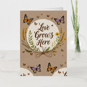 Boho Bohemian Wildflowers, butterflies, wheat Foil Greeting Card