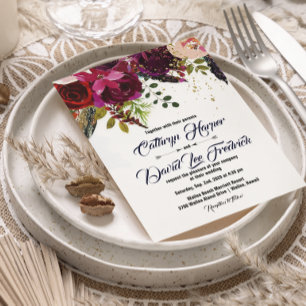 Boho Bold Burgundy Floral Wedding Invitation