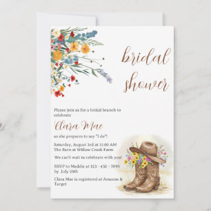 Boho Boots Cowgirl Bridal Shower Invitation