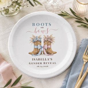 Boho Boots Or Bows Gender Reveal Paper Plate