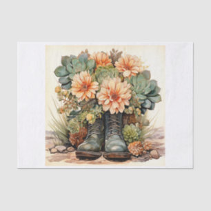 Boho Boots Succulent Bouquet for Decoupage  Tissue Paper
