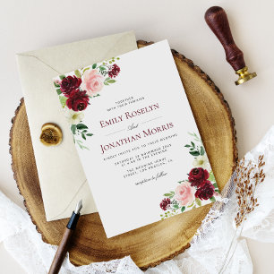 boho bordeaux et faire-part de mariage florale rou