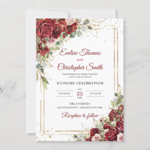 Boho bordeaux et rougis rose faire-part de mariage