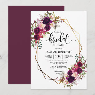 Boho bordo geometric wedding bridal shower invitation