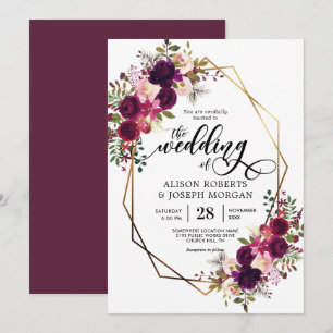 Boho bordo geometric wedding invitation