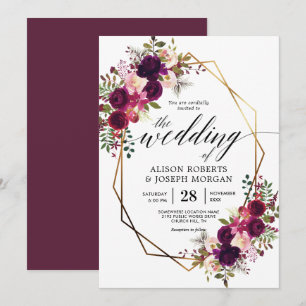 Boho bordo geometric wedding invitation