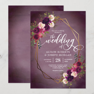 Boho bordo geometric wedding invitation