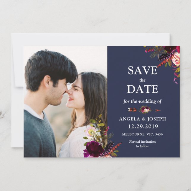 Boho bordp bohemian photo save the date (Front)