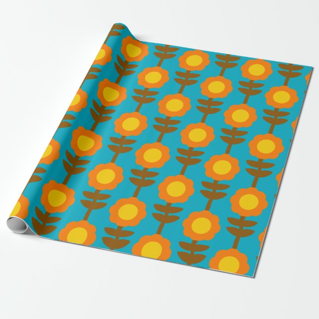 Boho Botanica Retro Floral Wrapping Paper (Unrolled)