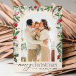 Boho Botanical Arch 1 Photo Merry Christmas Holiday Card<br><div class="desc">This collection features watercolor red florals,  berries & winter greenery with modern & elegant typography,  with a winter botanical pattern back.</div>