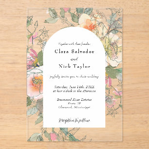 Boho Botanical Artist Sketch Garden Wedding Acrylic Invitations