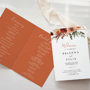 Boho Botanical Autumn Floral Folded Wedding  Program