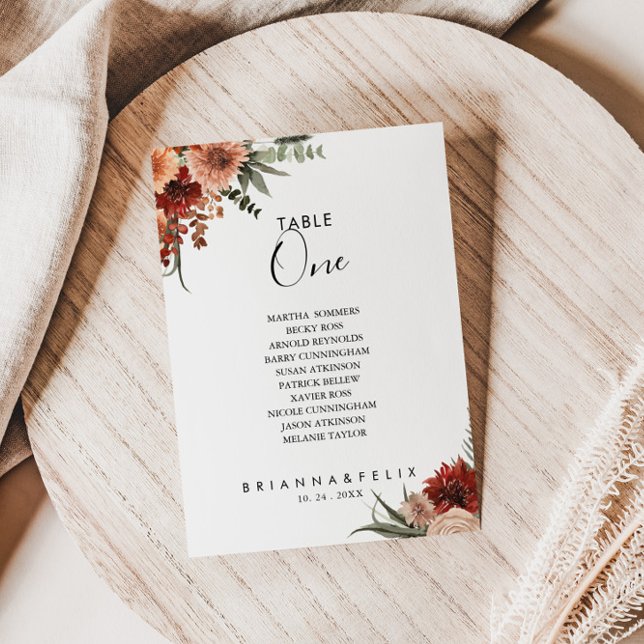 Boho Botanical Autumn Table Number 1 Seating Chart (Creator Uploaded)