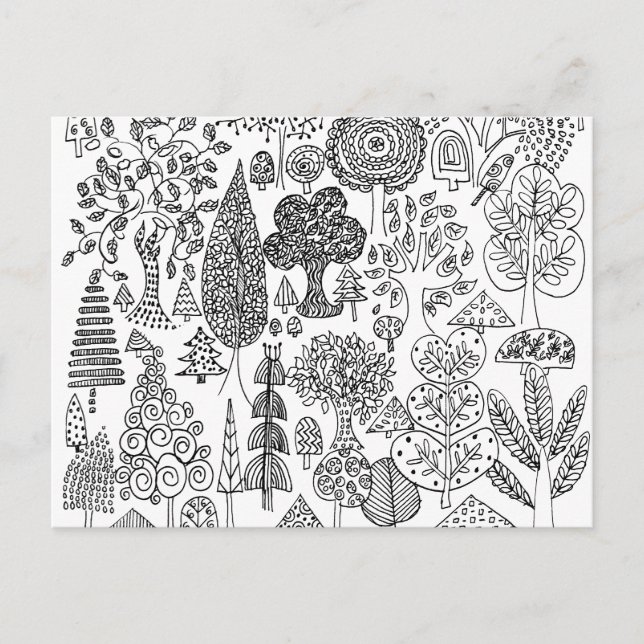 Boho Botanical Black and White Tree Pattern  Postcard (Front)