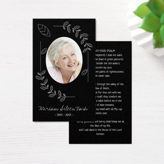 Boho Botanical Black White Photo Funeral Card (Desk)