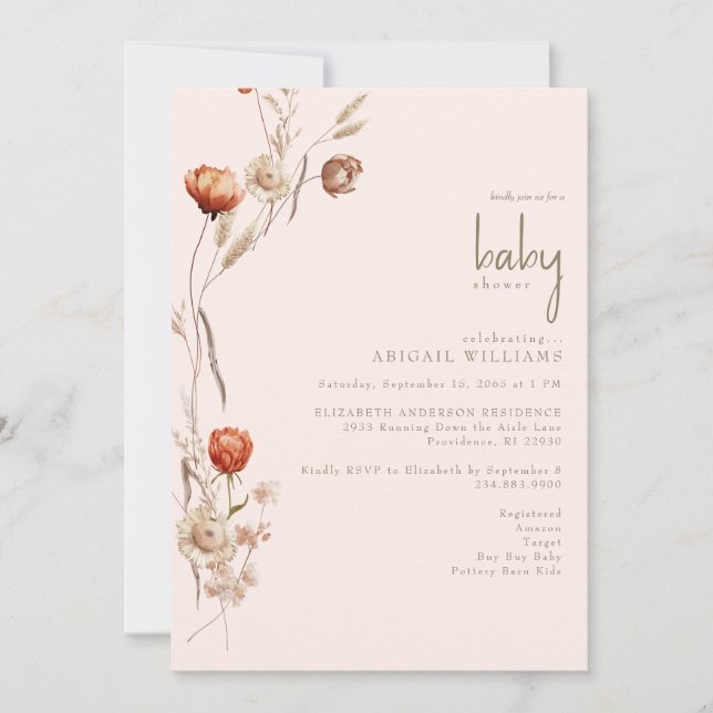 Boho Botanical Blush Baby Shower  Invitation (Front)