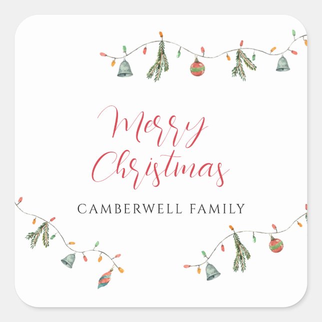 Boho Botanical Christmas Holiday Family Square Sticker (Front)