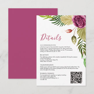 Boho Botanical Crimson Rose Wedding Details Card