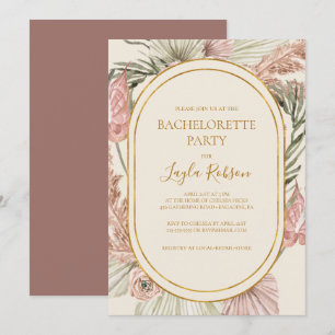 Boho Botanical Dusty Rose Bachelorette Party Invitation
