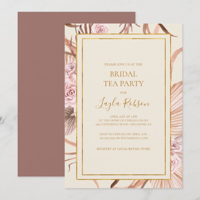 Boho Botanical | Dusty Rose Bridal Tea Party Invitation (Front/Back)