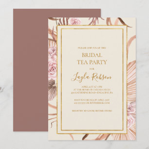 Boho Botanical   Dusty Rose Bridal Tea Party Invitation
