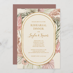 Boho Botanical   Dusty Rose Rehearsal Dinner Invitation