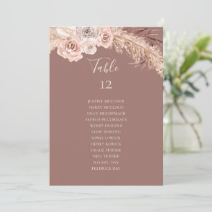 Boho Botanical Dusty Rose Table Number Chart