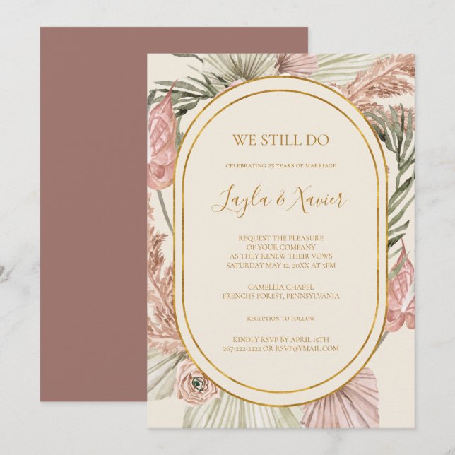 Boho Botanical dusty Rose We Still Do Vow Renewal  Invitation (Front/Back)