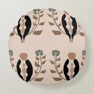 Boho Botanical Earthy Feminine Nature Pattern Round Pillow