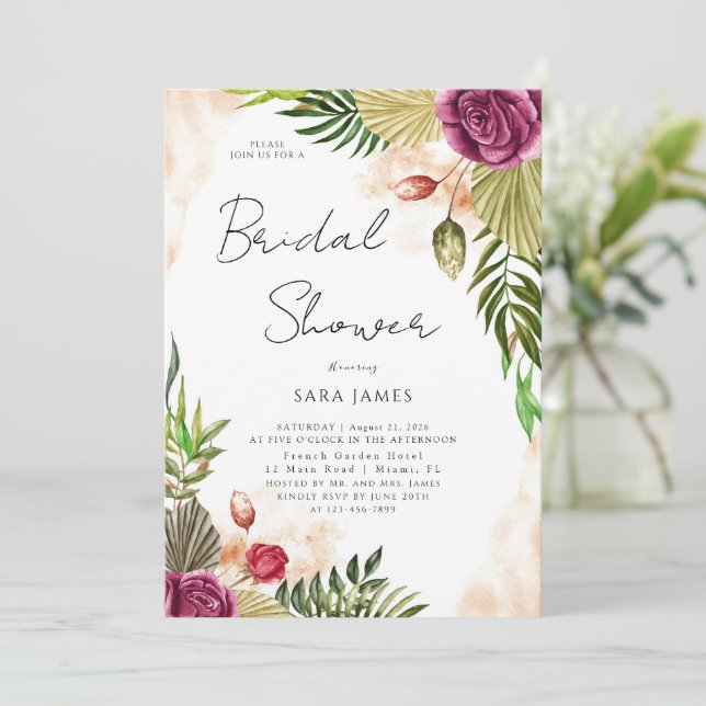 Boho-Botanical Elegance Bridal Shower Invitation (Debout devant)