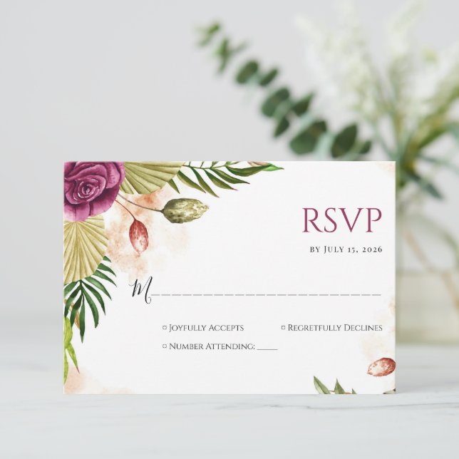 Boho Botanical Elegance Wedding RSVP Card (Debout devant)