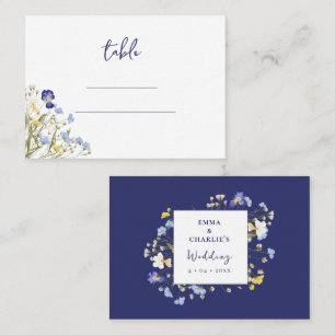Boho Botanical Elegant blue Wildflowers Wedding Place Card
