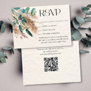 Boho Botanical Eucalyptus Greenery Pampas Grass  RSVP Card