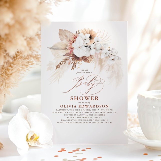 Boho Botanical Floral Terracotta Baby Shower Invitation (Boho Terracotta Gender Neutral Baby Shower Invitations)
