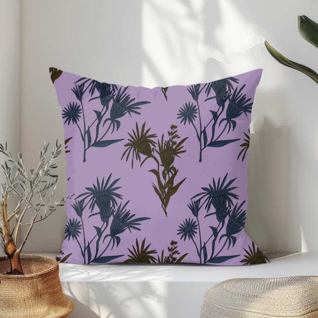 Boho Botanical Flower Pattern Lavender Throw Pillow (Creator Uploaded)