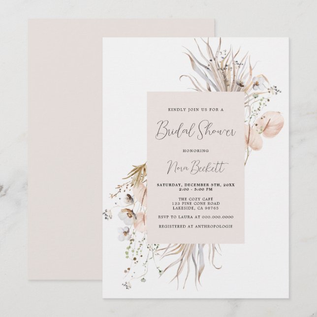 Boho Botanical Frame Bridal Show Invitation (Devant / Derrière)