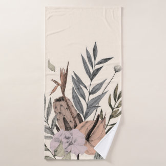 Boho Botanical Garden  Posters - Neutral Floral  Bath Towel
