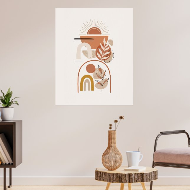 Boho Botanical Geometric Abstract Wall Art Poster (Living Room 3)