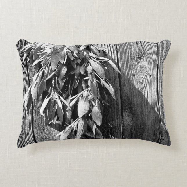 Boho botanical herb leaves Barnwood black white Decorative Pillow (Front)