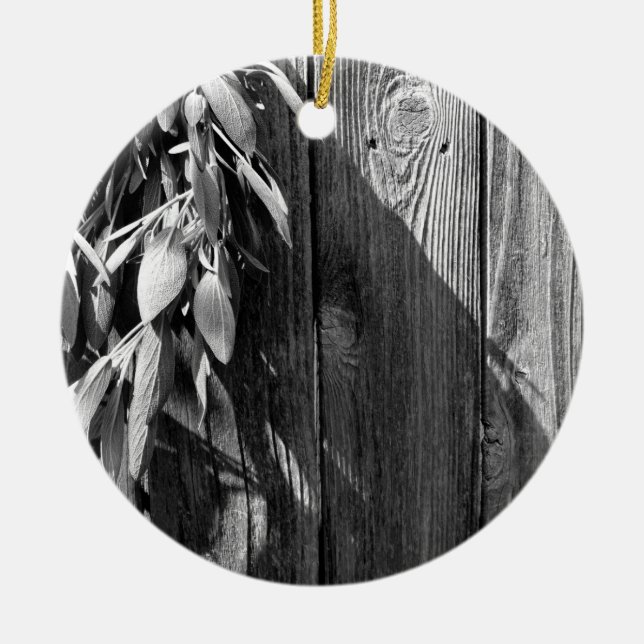 Boho botanical herb leaves Barnwood Twinkle Lights Ceramic Ornament (Front)