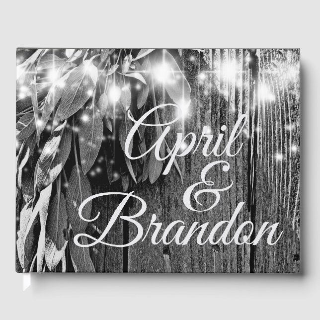 Boho botanical herb leaves rustic Barn-wood  Guest Book (Front)