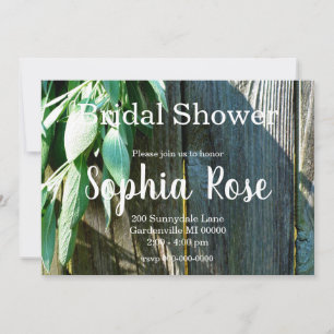 Boho botanical herb leaves rustic Barn-wood Invitation